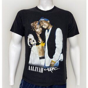 Vintage Y2K Aaliyah Tupac Memorial Rap Tee Shirt Mens Large Hip Hop Black